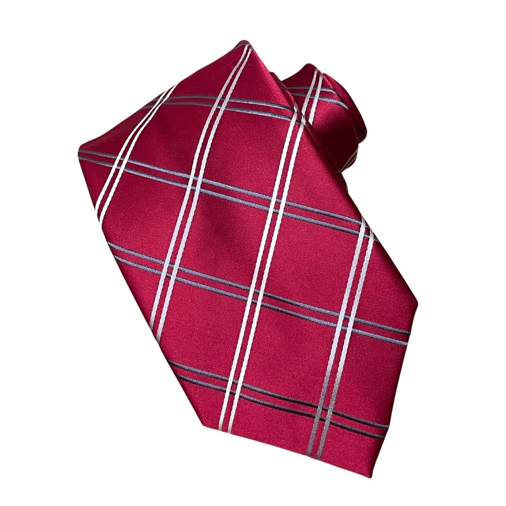 Donald J Trump‎ Men's Necktie Signature Collection Silk Red Blue White Plaid